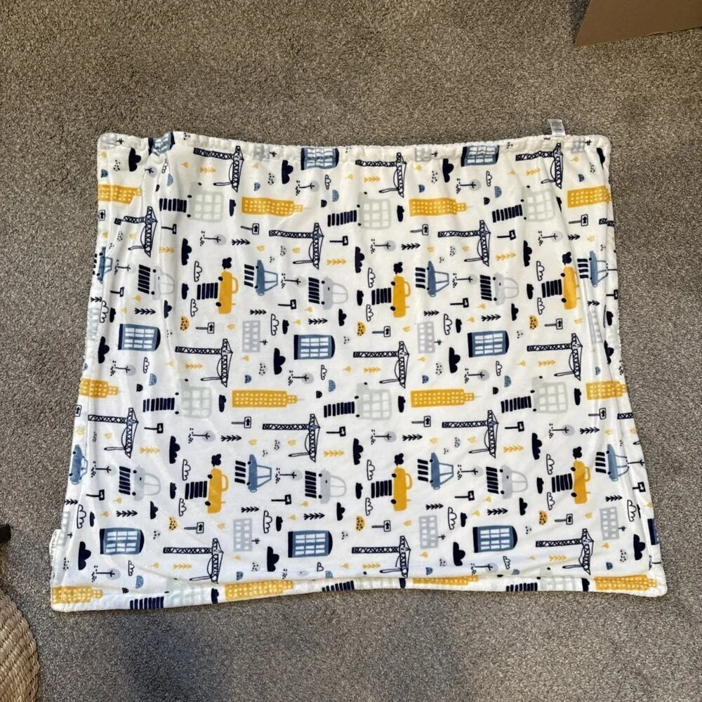 Tahari Baby Car Theme Blanket Security Lovey Plush White Blue Construction City